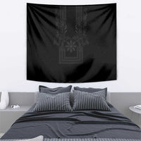 Philippines Barong Style Tapestry with Polynesian Art and Leaf Motif Black Color