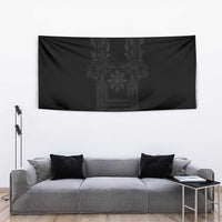 Philippines Barong Style Tapestry with Polynesian Art and Leaf Motif Black Color