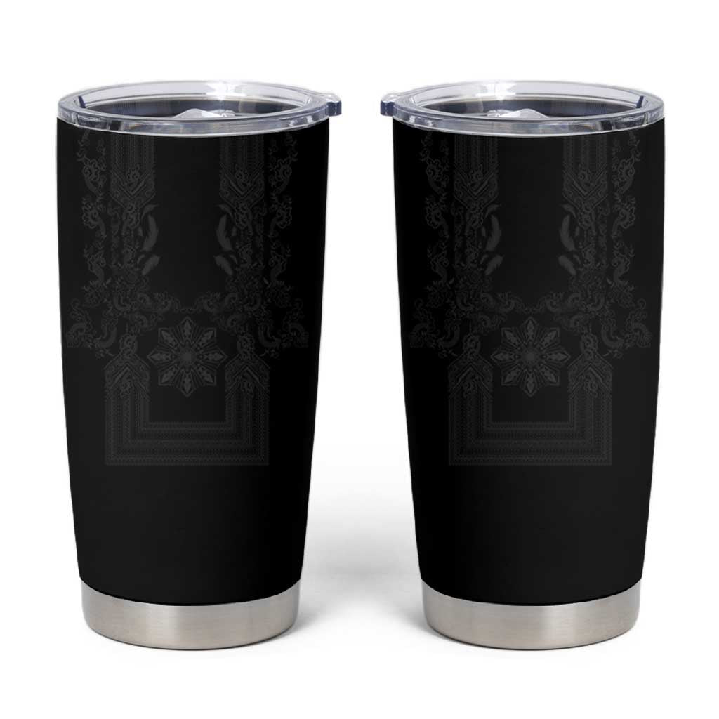 Philippines Barong Style Tumbler Cup with Polynesian Art and Leaf Motif Black Color