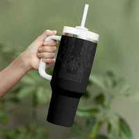 Philippines Barong Style Tumbler With Handle with Polynesian Art and Leaf Motif Black Color