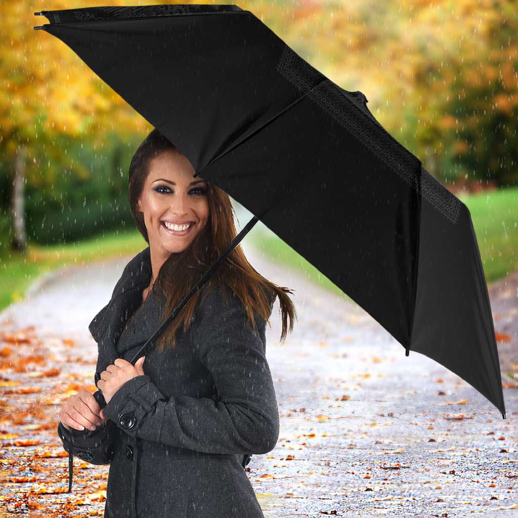 Philippines Barong Style Umbrella with Polynesian Art and Leaf Motif Black Color