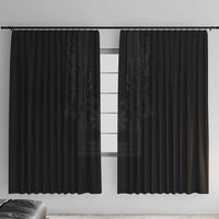 Philippines Barong Style Window Curtain with Polynesian Art and Leaf Motif Black Color