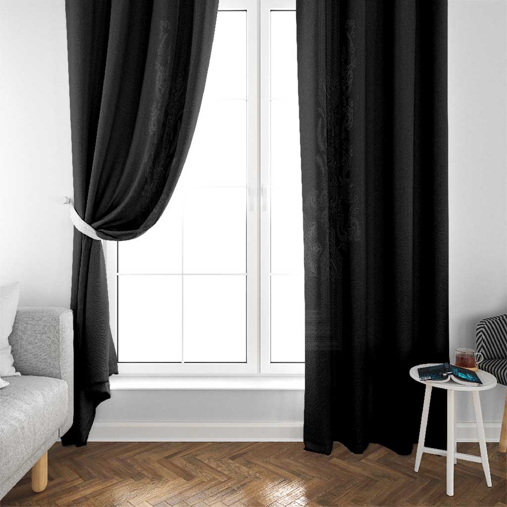Philippines Barong Style Window Curtain with Polynesian Art and Leaf Motif Black Color