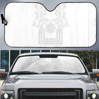 Philippines Barong Style Auto Sun Shade with Polynesian Art and Leaf Motif White Color