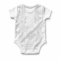 Philippines Barong Style Baby Onesie with Polynesian Art and Leaf Motif White Color