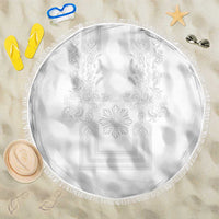 Philippines Barong Style Beach Blanket with Polynesian Art and Leaf Motif White Color
