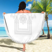 Philippines Barong Style Beach Blanket with Polynesian Art and Leaf Motif White Color