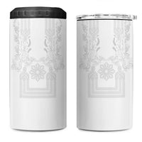 Philippines Barong Style 4 in 1 Can Cooler Tumbler with Polynesian Art and Leaf Motif White Color