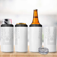 Philippines Barong Style 4 in 1 Can Cooler Tumbler with Polynesian Art and Leaf Motif White Color