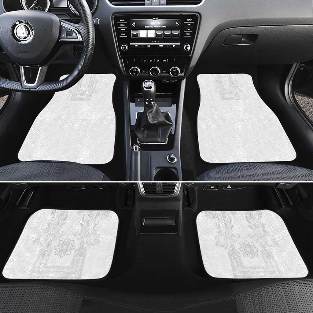 Philippines Barong Style Car Mats with Polynesian Art and Leaf Motif White Color
