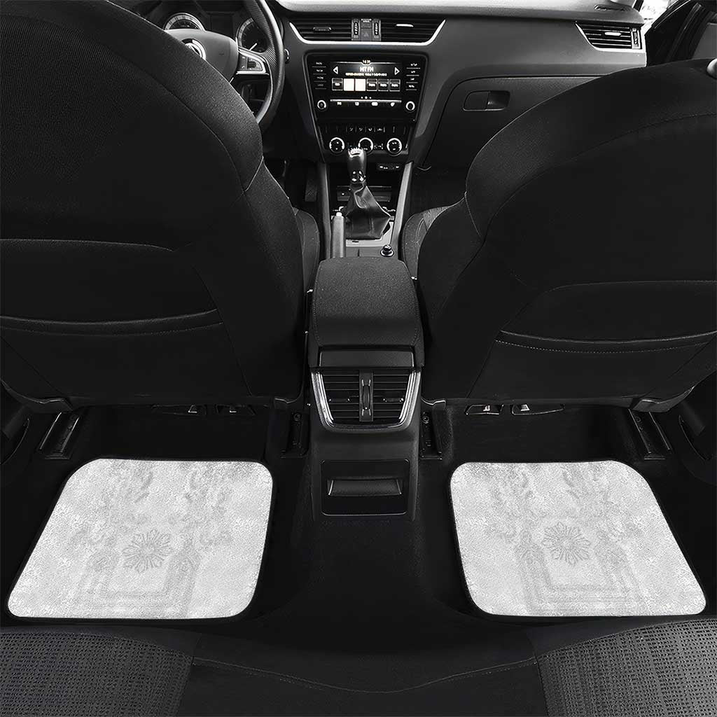Philippines Barong Style Car Mats with Polynesian Art and Leaf Motif White Color