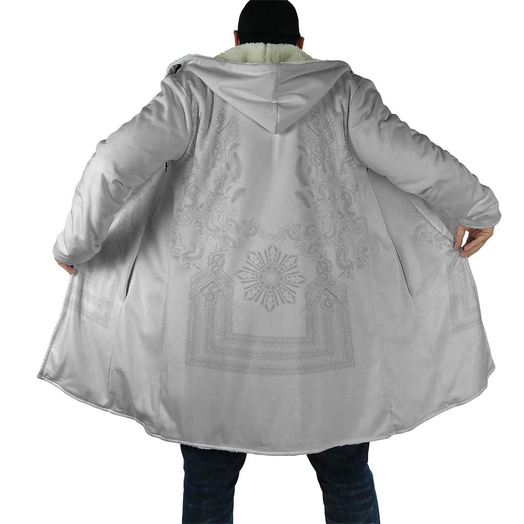 Philippines Barong Style Cloak with Polynesian Art and Leaf Motif White Color