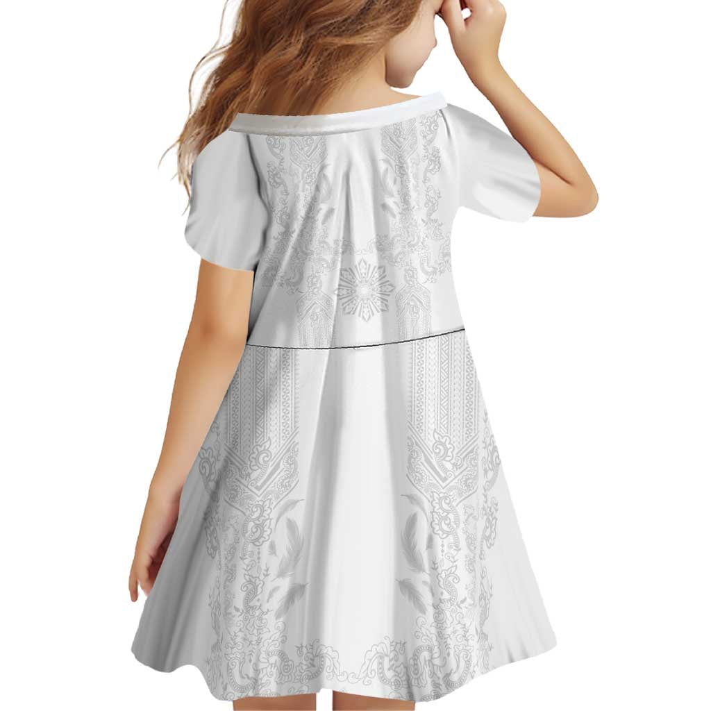 Philippines Barong Style Family Matching Summer Maxi Dress and Hawaiian Shirt with Polynesian Art and Leaf Motif White Color LT03 - Polynesian Pride