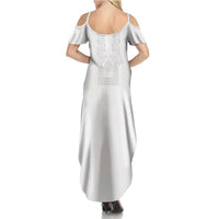 Philippines Barong Style Family Matching Summer Maxi Dress and Hawaiian Shirt with Polynesian Art and Leaf Motif White Color LT03 - Polynesian Pride