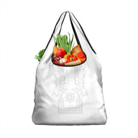 Philippines Barong Style Grocery Bag with Polynesian Art and Leaf Motif White Color