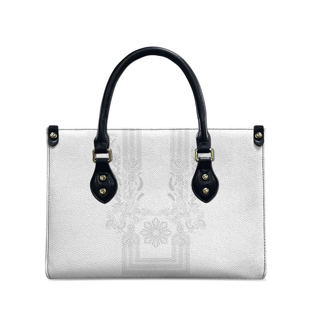 Philippines Barong Style Leather Bag with Polynesian Art and Leaf Motif White Color