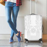 Philippines Barong Style Luggage Cover with Polynesian Art and Leaf Motif White Color
