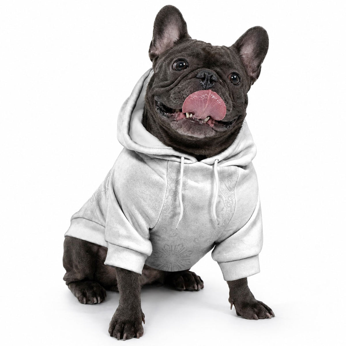 Philippines Barong Style Pet Hoodie with Polynesian Art and Leaf Motif White Color