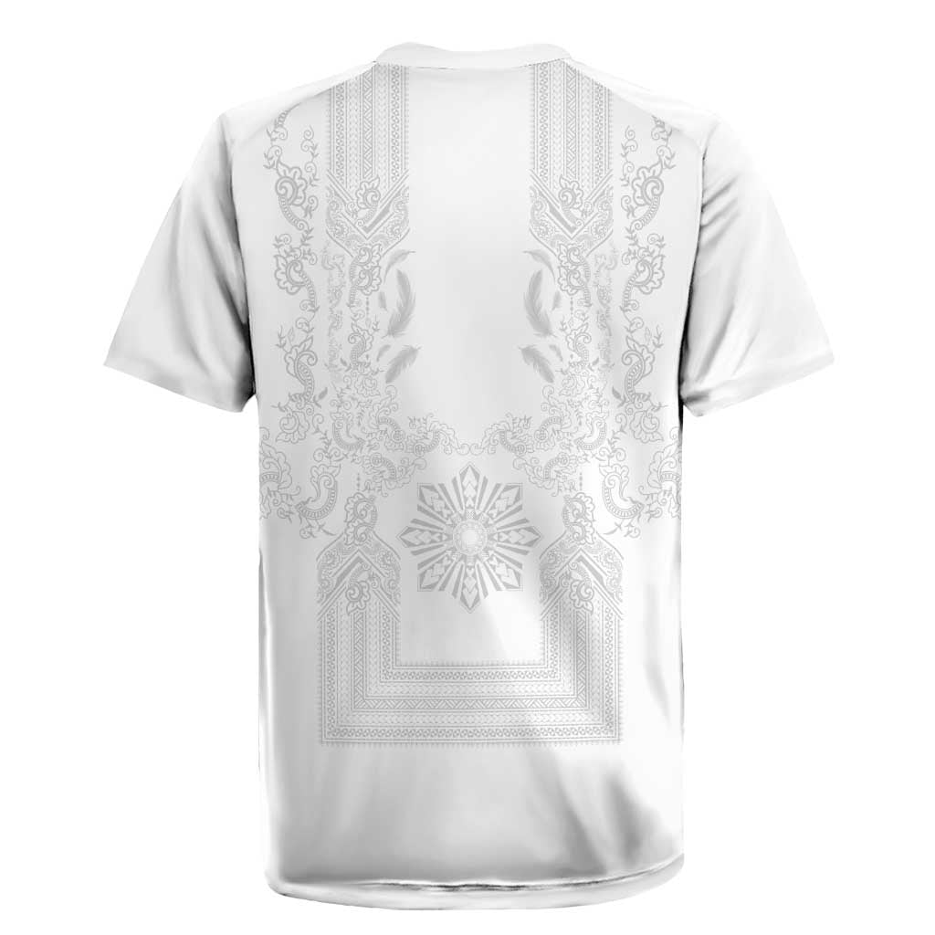 Philippines Barong Style Rugby Jersey with Polynesian Art and Leaf Motif White Color