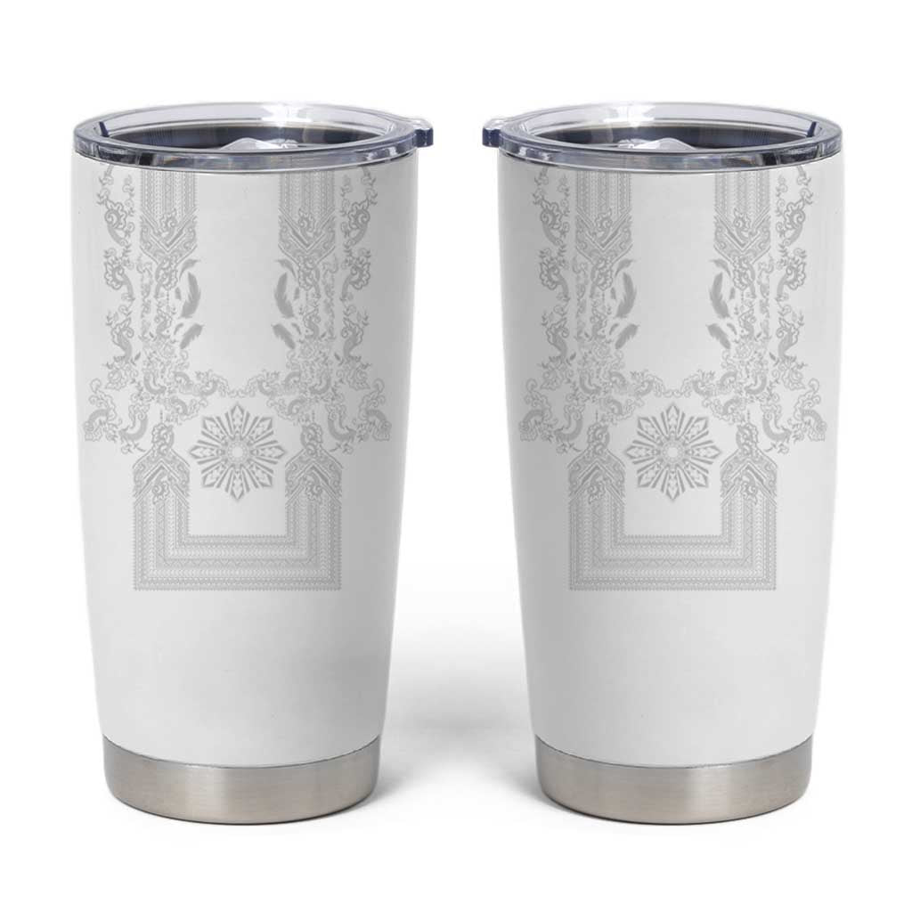 Philippines Barong Style Tumbler Cup with Polynesian Art and Leaf Motif White Color