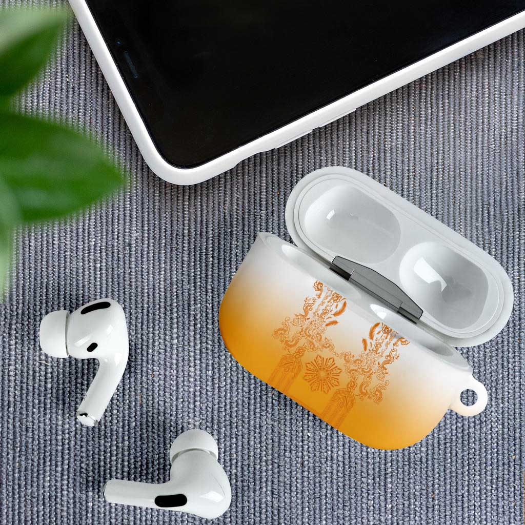 Philippines Barong Style AirPods Case with Polynesian Art and Leaf Motif Yellow Color
