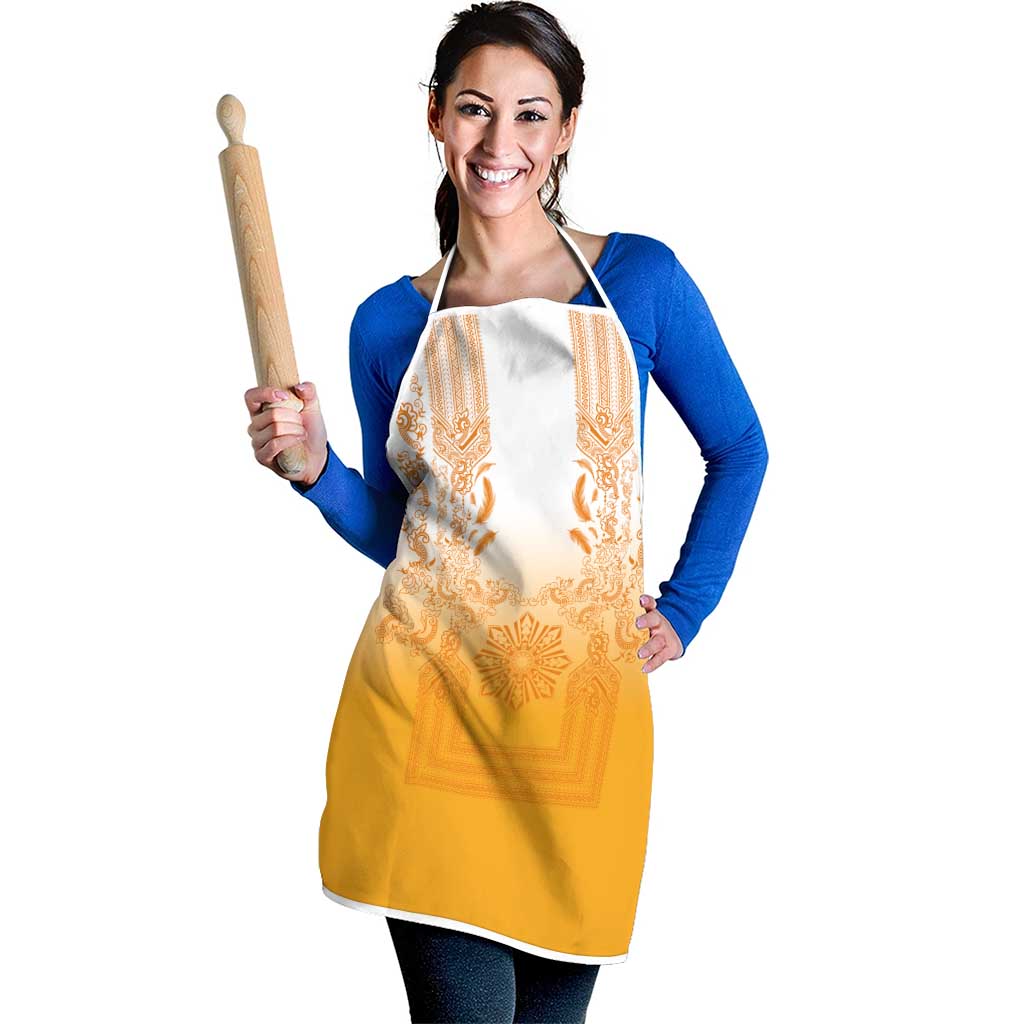 Philippines Barong Style Apron with Polynesian Art and Leaf Motif Yellow Color