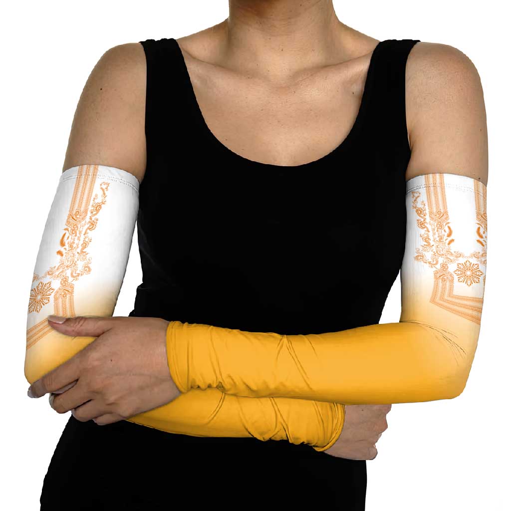 Philippines Barong Style Arm Sleeves with Polynesian Art and Leaf Motif Yellow Color