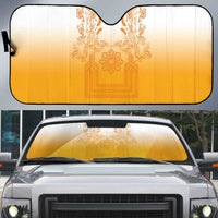 Philippines Barong Style Auto Sun Shade with Polynesian Art and Leaf Motif Yellow Color