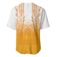 Philippines Barong Style Baseball Jersey with Polynesian Art and Leaf Motif Yellow Color