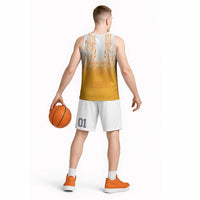 Philippines Barong Style Basketball Jersey with Polynesian Art and Leaf Motif Yellow Color