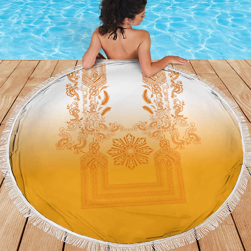 Philippines Barong Style Beach Blanket with Polynesian Art and Leaf Motif Yellow Color