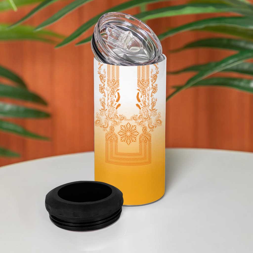 Philippines Barong Style 4 in 1 Can Cooler Tumbler with Polynesian Art and Leaf Motif Yellow Color