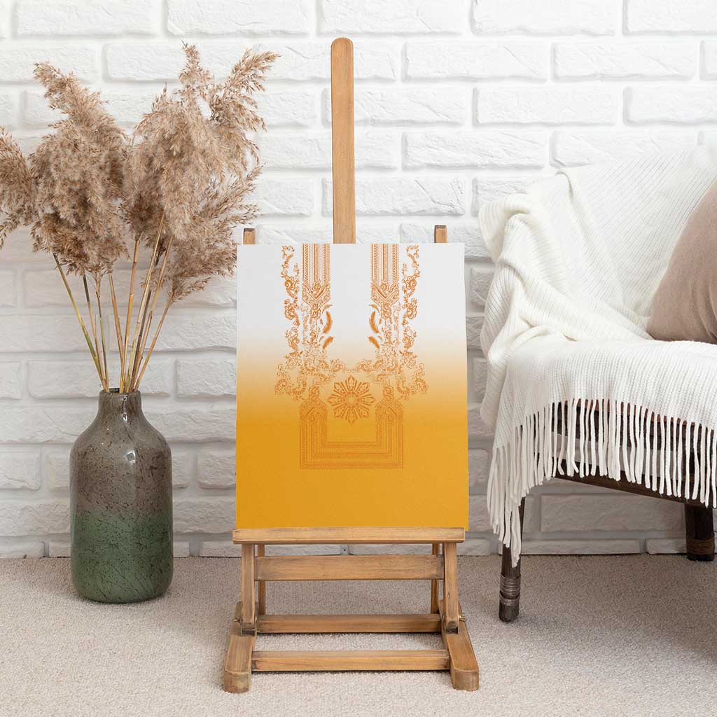 Philippines Barong Style Canvas Wall Art with Polynesian Art and Leaf Motif Yellow Color
