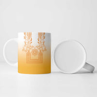 Philippines Barong Style Ceramic Mug with Polynesian Art and Leaf Motif Yellow Color