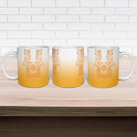 Philippines Barong Style Ceramic Mug with Polynesian Art and Leaf Motif Yellow Color