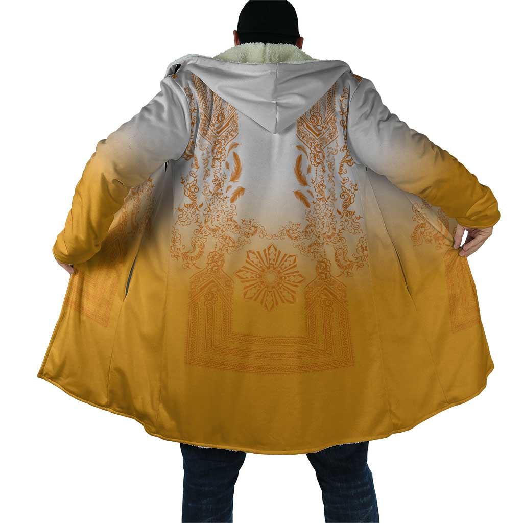 Philippines Barong Style Cloak with Polynesian Art and Leaf Motif Yellow Color