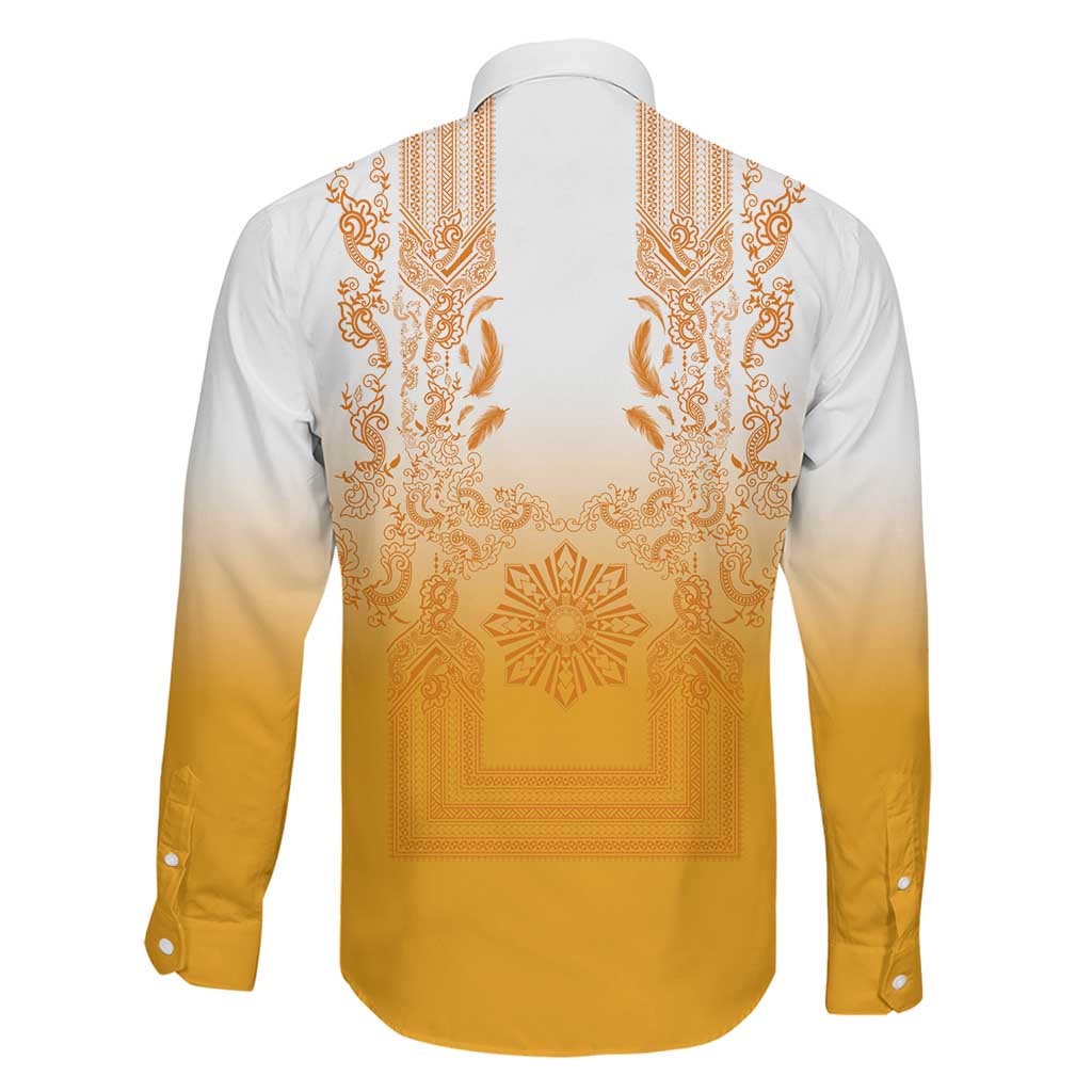 Philippines Barong Style Family Matching Short Sleeve Bodycon Dress and Hawaiian Shirt with Polynesian Art and Leaf Motif Yellow Color LT03 - Polynesian Pride