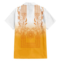 Philippines Barong Style Family Matching Summer Maxi Dress and Hawaiian Shirt with Polynesian Art and Leaf Motif Yellow Color LT03 - Polynesian Pride