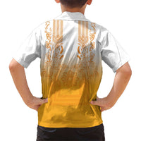 Philippines Barong Style Family Matching Tank Maxi Dress and Hawaiian Shirt with Polynesian Art and Leaf Motif Yellow Color LT03 - Polynesian Pride