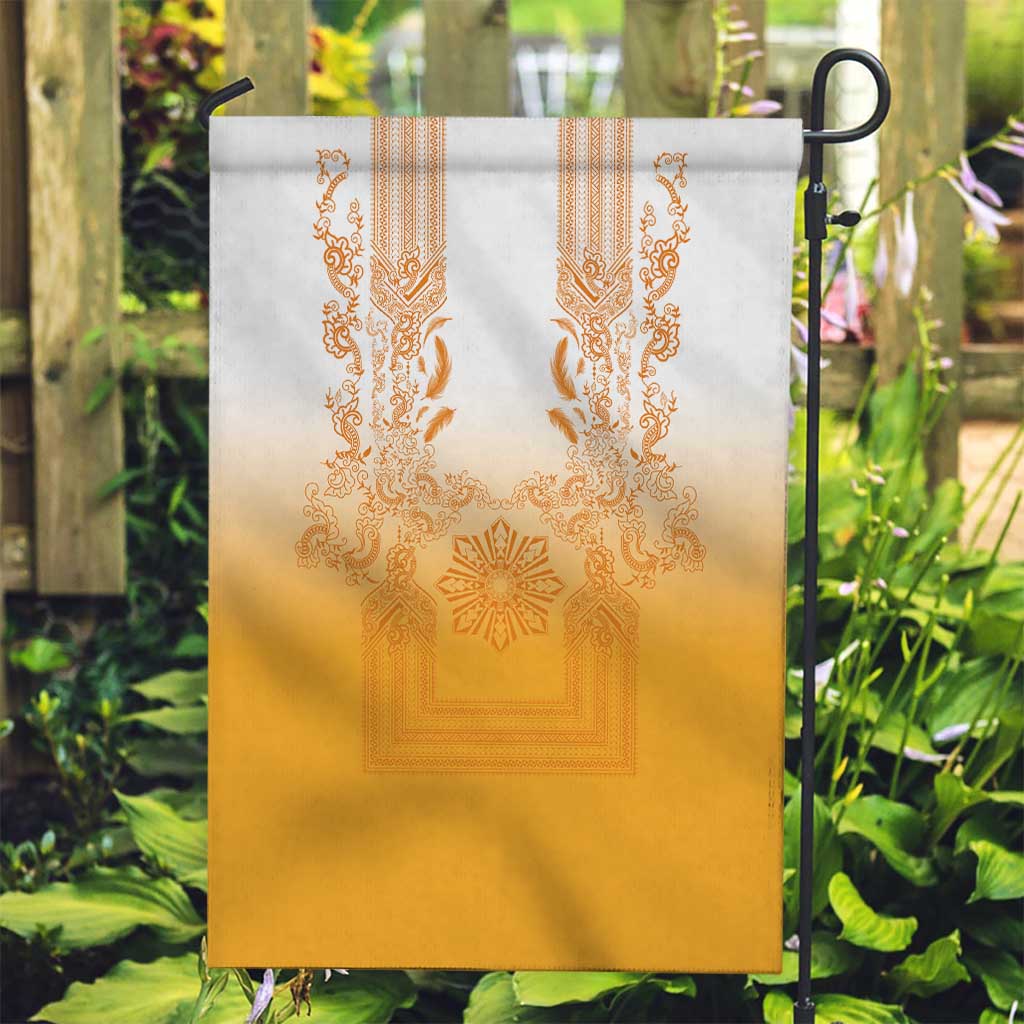 Philippines Barong Style Garden Flag with Polynesian Art and Leaf Motif Yellow Color