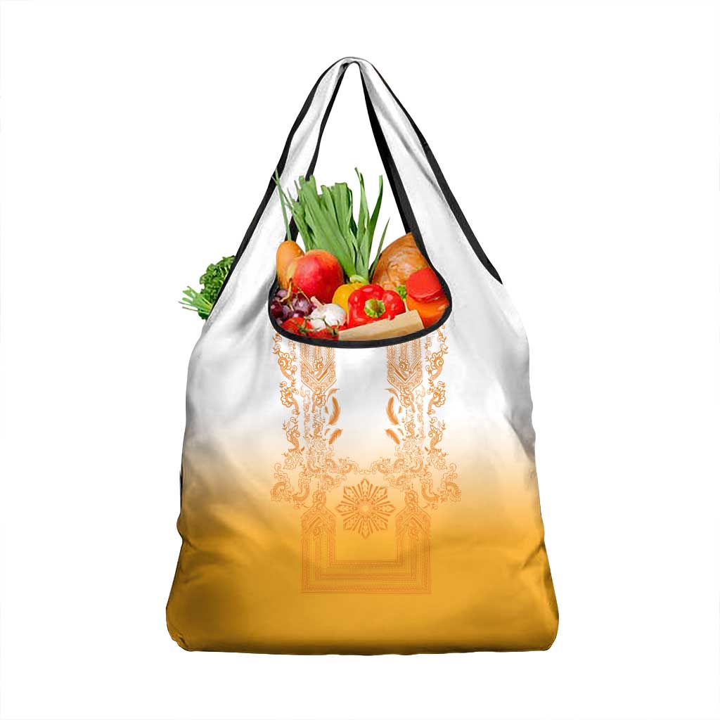 Philippines Barong Style Grocery Bag with Polynesian Art and Leaf Motif Yellow Color