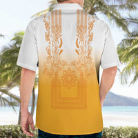 Philippines Barong Style Hawaiian Shirt with Polynesian Art and Leaf Motif Yellow Color
