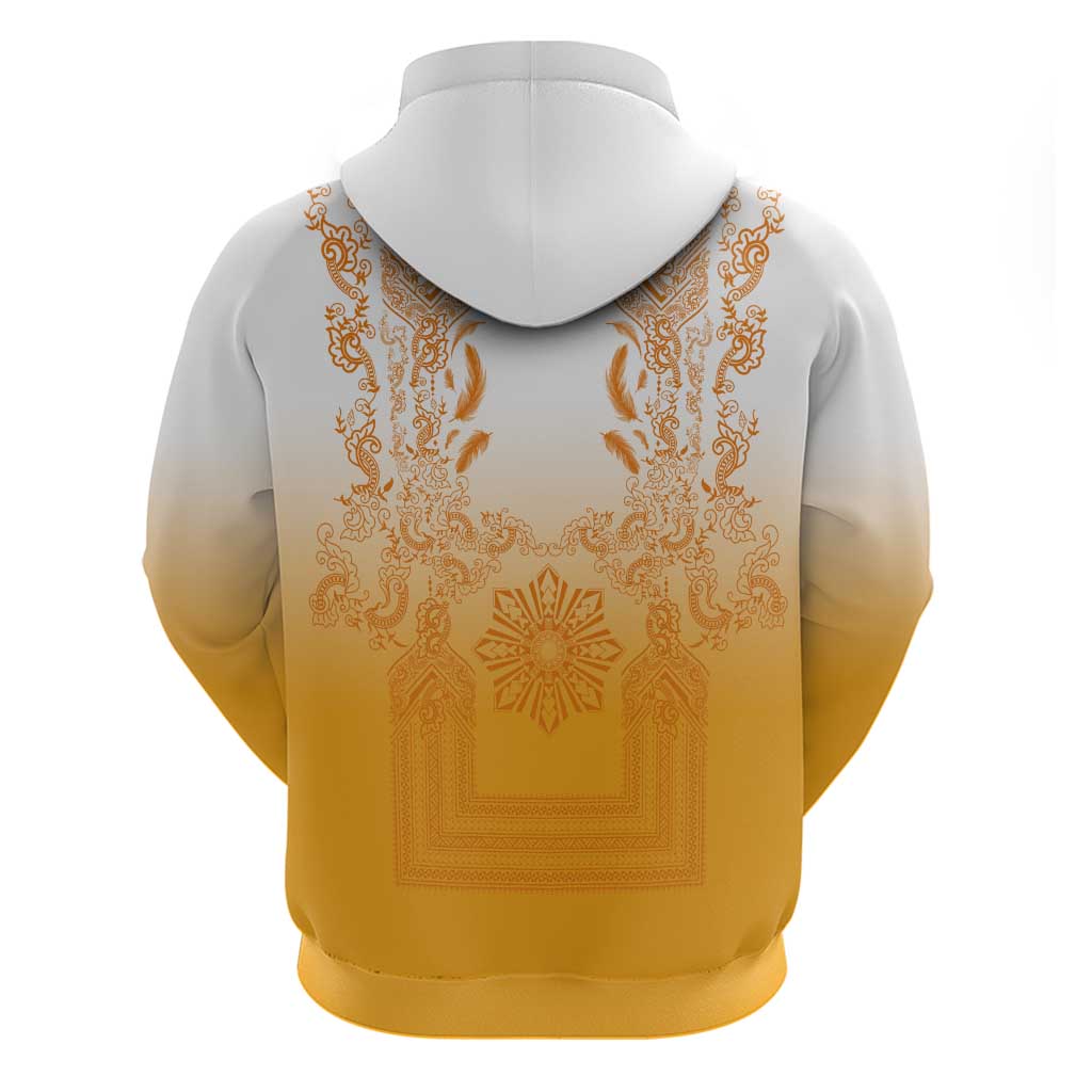 Philippines Barong Style Hoodie with Polynesian Art and Leaf Motif Yellow Color
