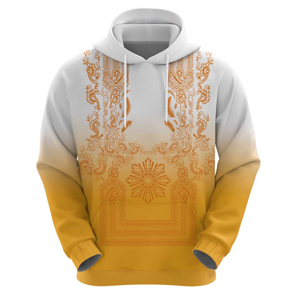 Philippines Barong Style Hoodie with Polynesian Art and Leaf Motif Yellow Color