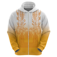 Philippines Barong Style Hoodie with Polynesian Art and Leaf Motif Yellow Color