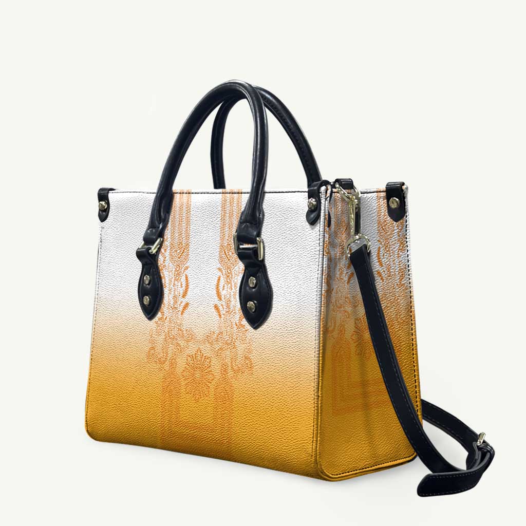 Philippines Barong Style Leather Bag with Polynesian Art and Leaf Motif Yellow Color
