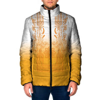 Philippines Barong Style Padded Jacket with Polynesian Art and Leaf Motif Yellow Color