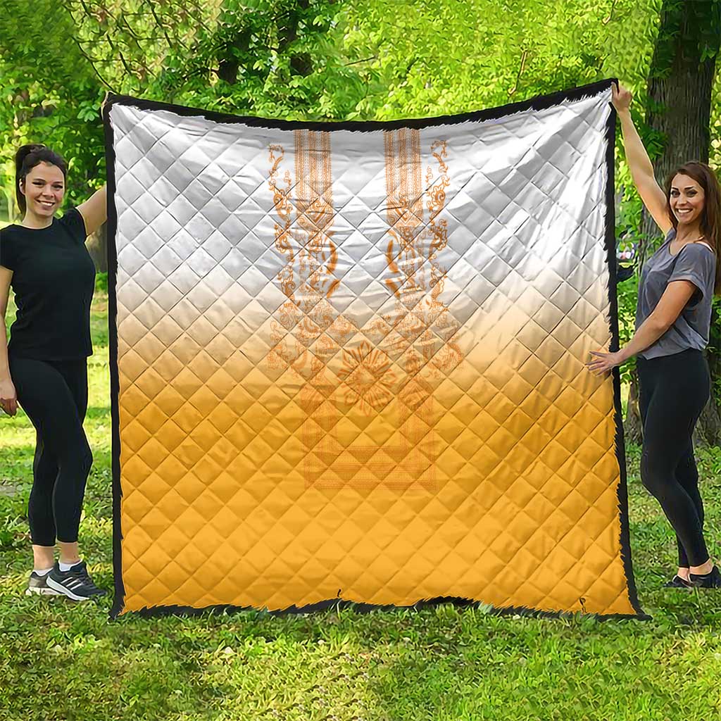 Philippines Barong Style Quilt with Polynesian Art and Leaf Motif Yellow Color