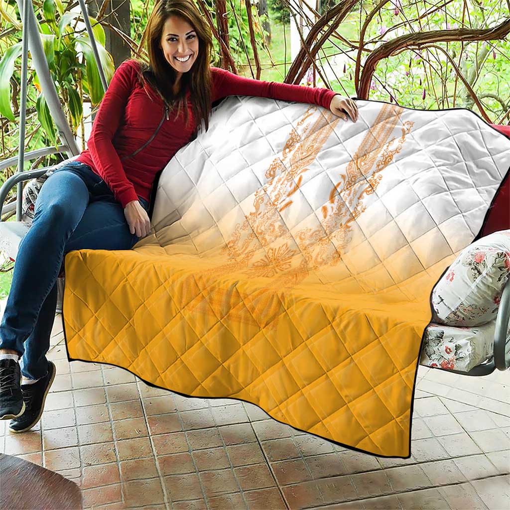 Philippines Barong Style Quilt with Polynesian Art and Leaf Motif Yellow Color