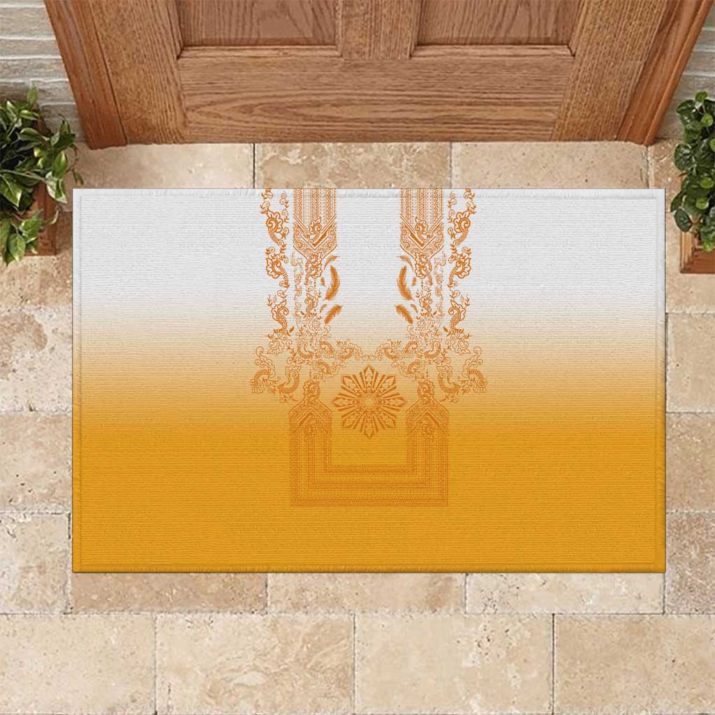 Philippines Barong Style Rubber Doormat with Polynesian Art and Leaf Motif Yellow Color